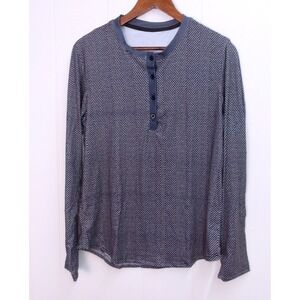 Blue Herringbone Long Sleeve Button Henley Shirt Casual Top Men's‎ Small / #9197
